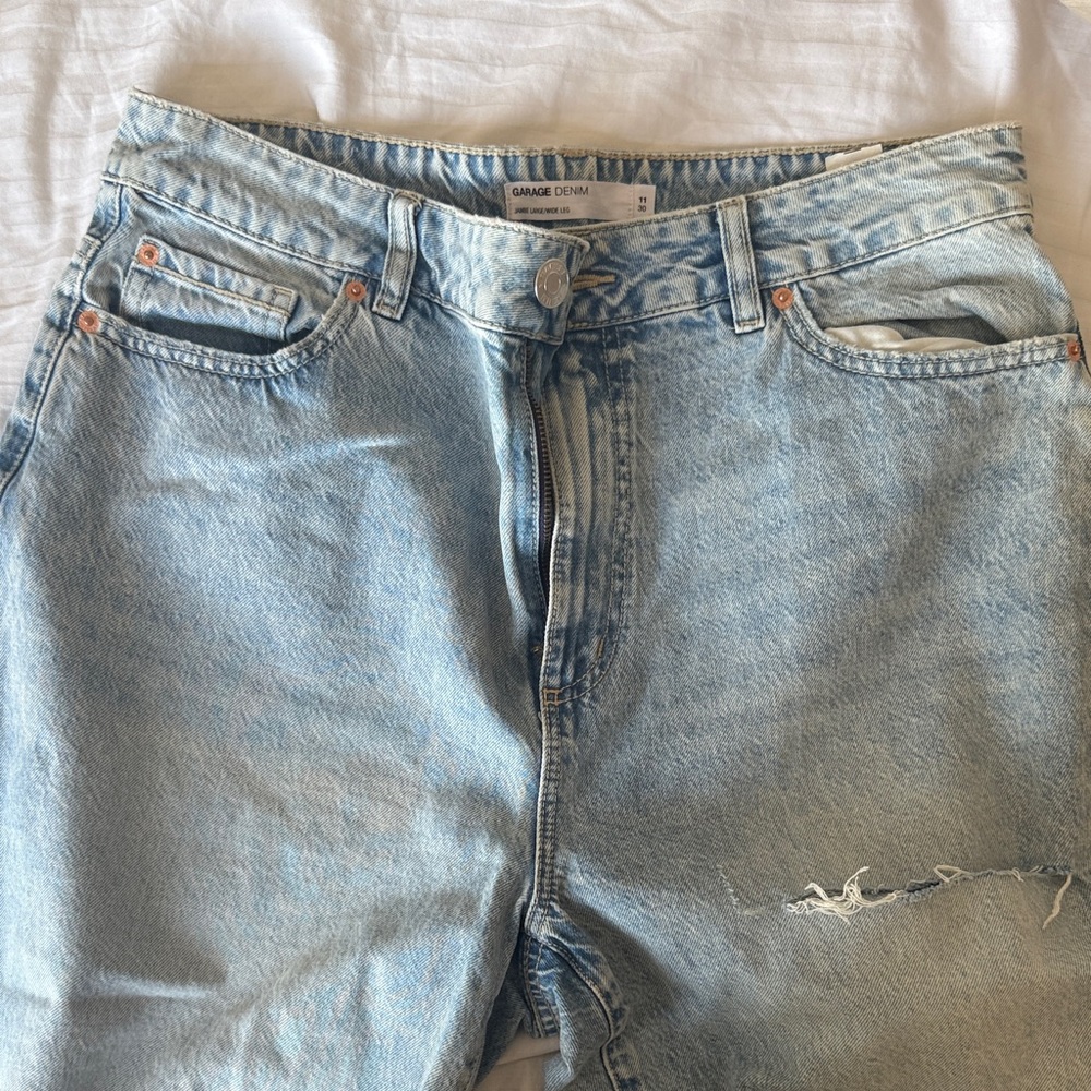 Light Blue Distressed Wide-Leg Jeans